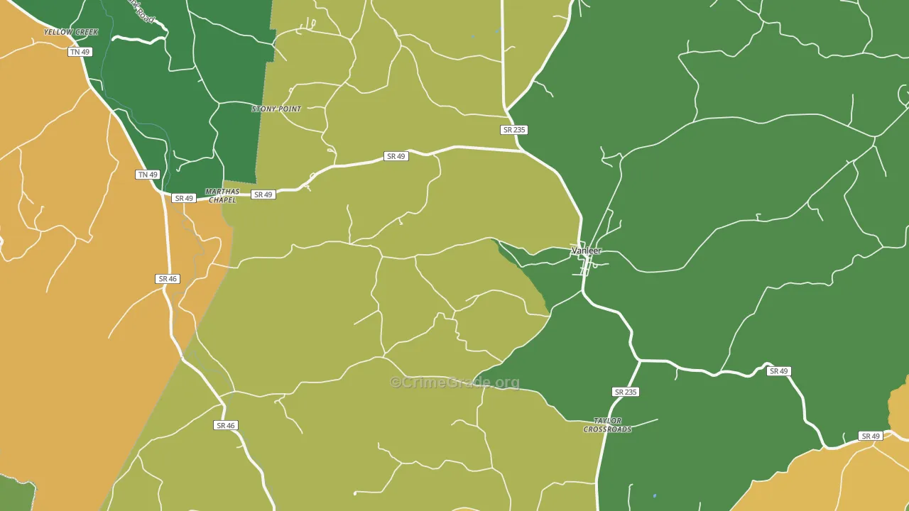 Vanleer, TN Map of Robbery Rates