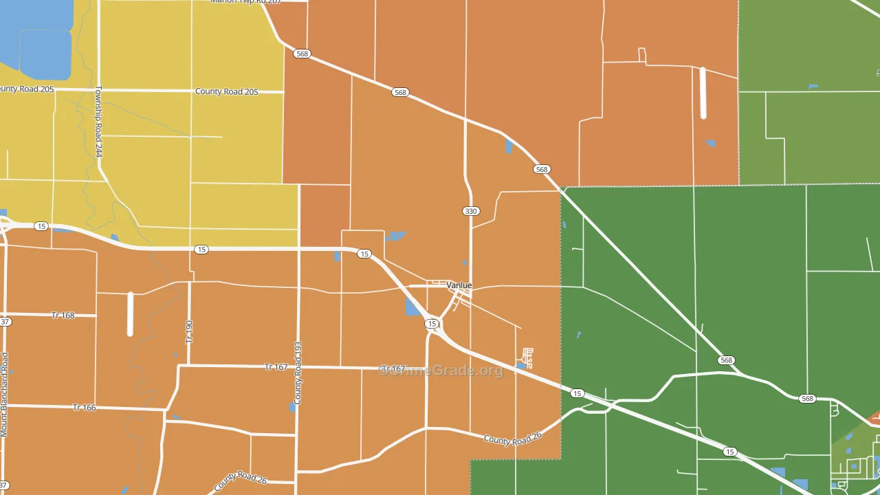 Vanlue, OH Map of Robbery Rates