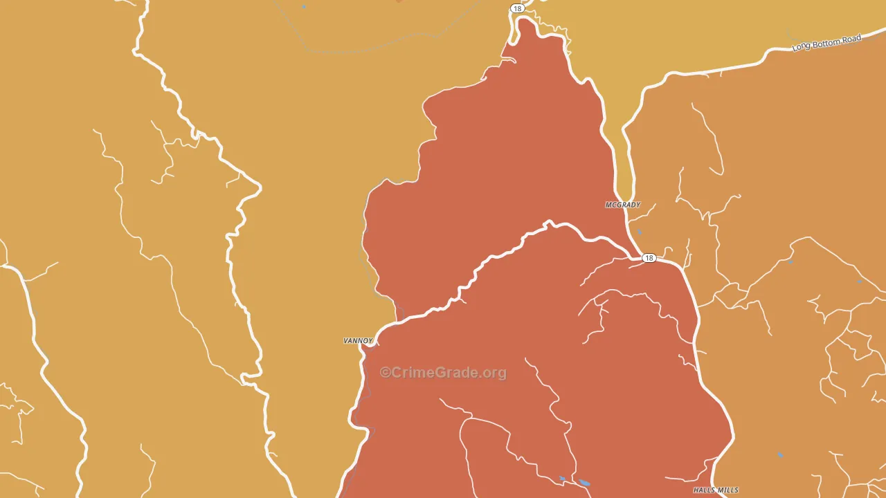 Vannoy, NC Map of Robbery Rates