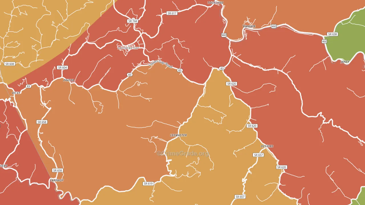 Vansant, VA Map of Robbery Rates