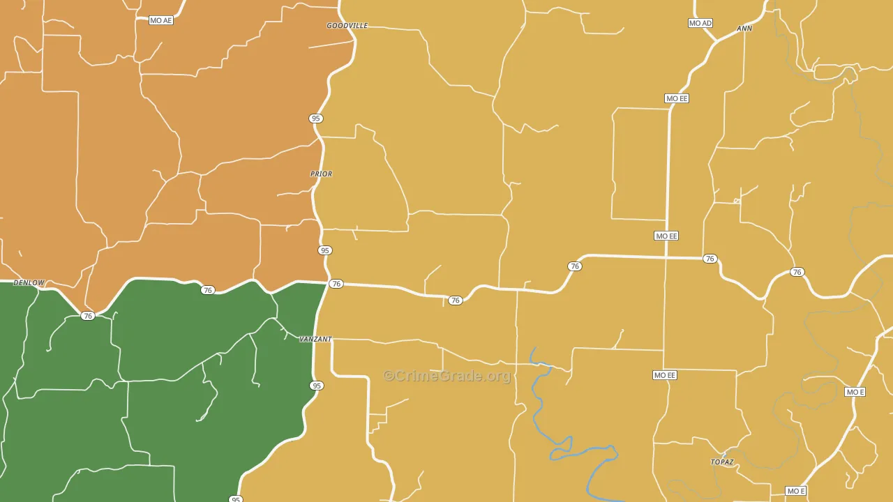 Vanzant, MO Map of Robbery Rates