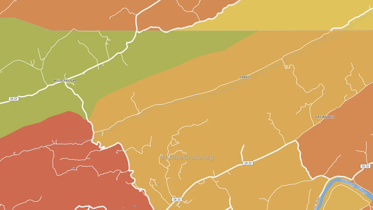 Vardy, TN Map of Robbery Rates
