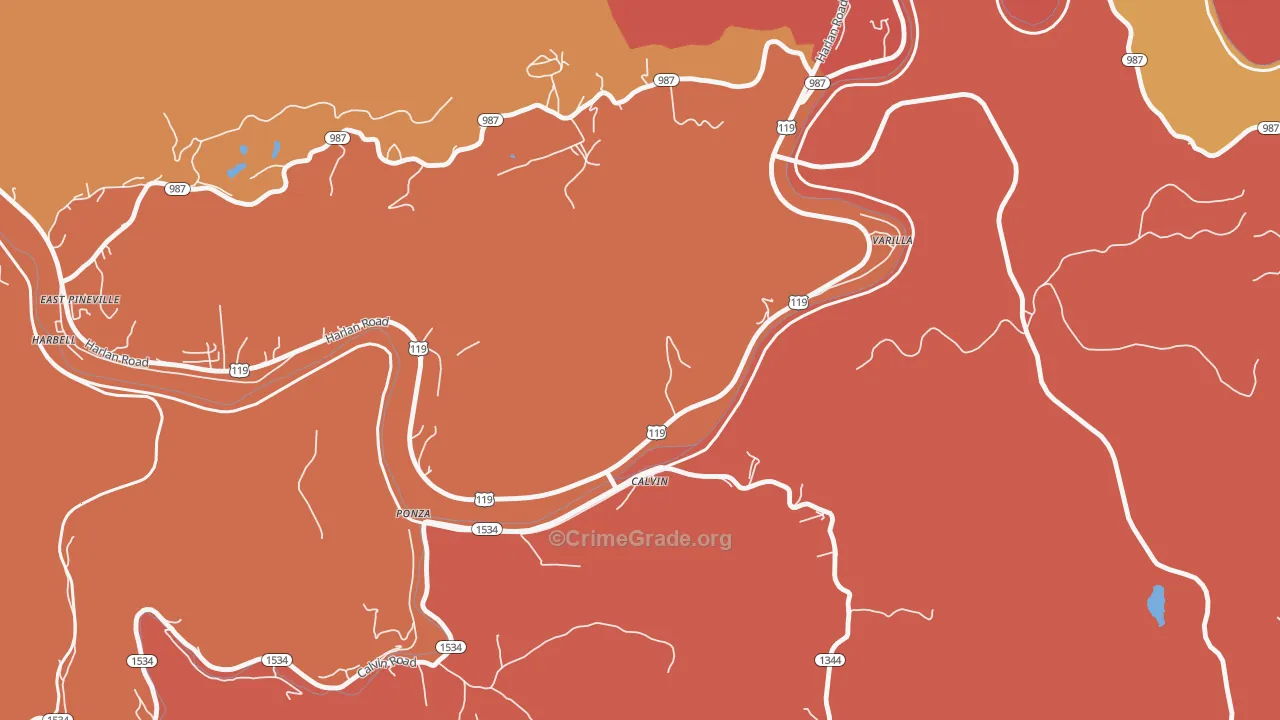 Varilla, KY Map of Robbery Rates
