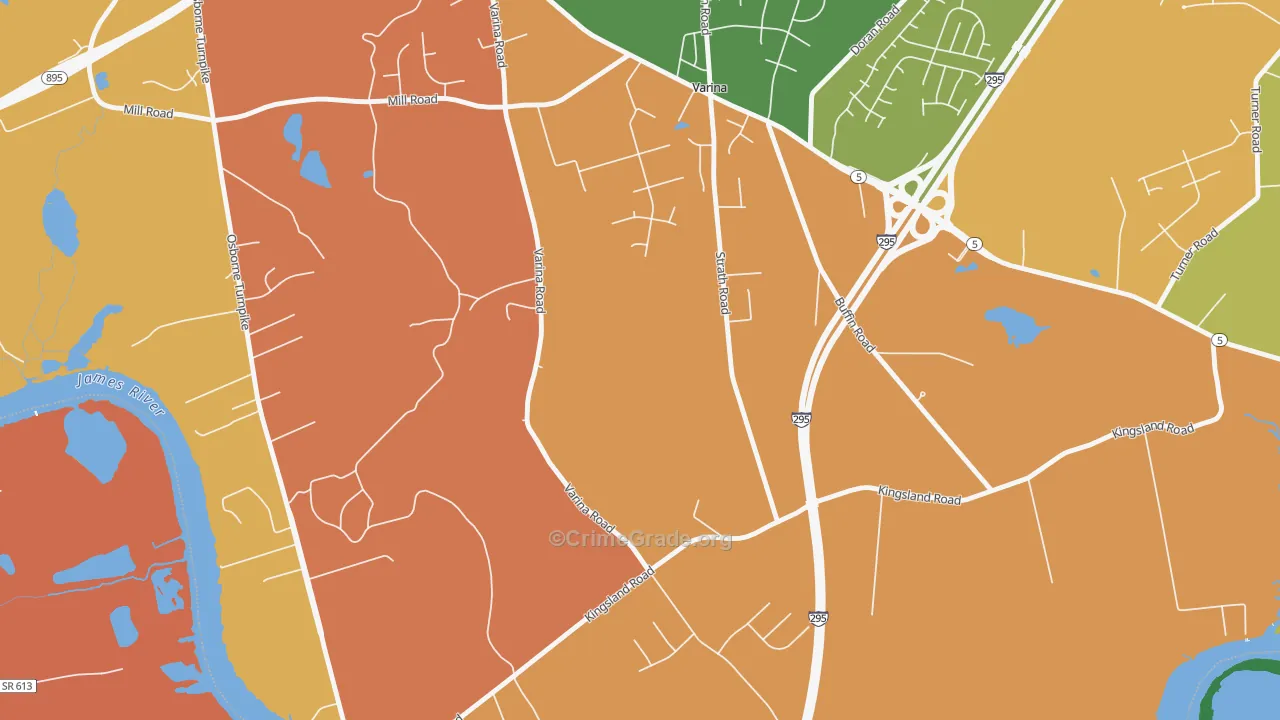 Varina, VA Map of Robbery Rates