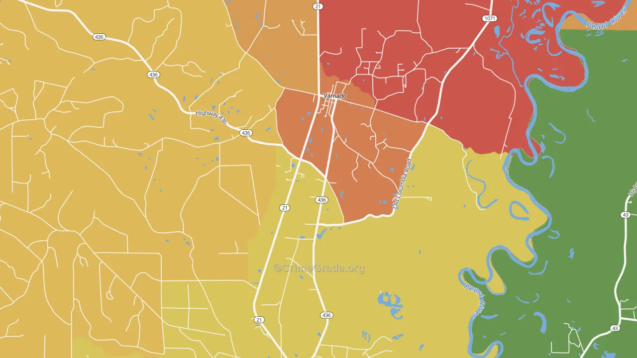 Varnado, LA Map of Robbery Rates