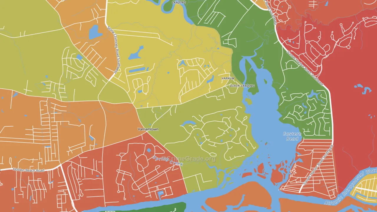 Varnamtown, NC Map of Robbery Rates