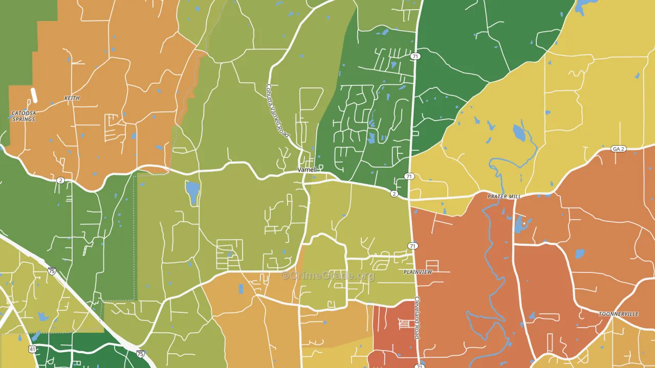 Varnell, GA Map of Robbery Rates