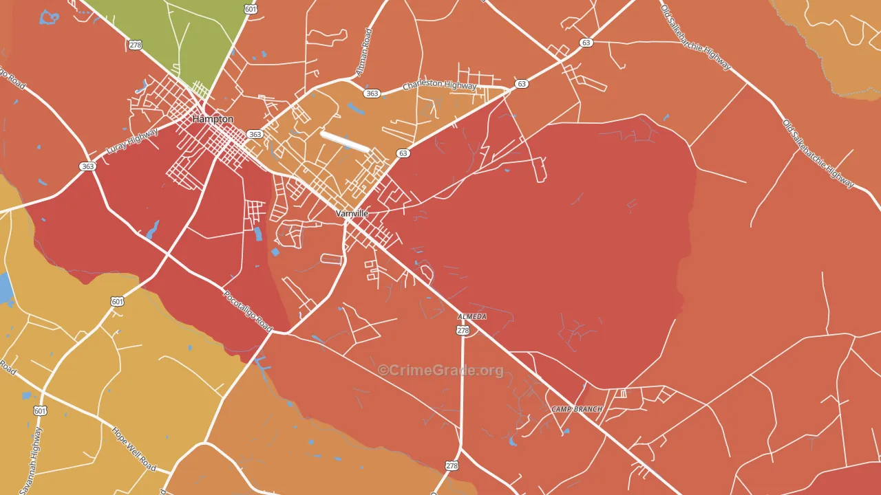 Varnville, SC Map of Robbery Rates
