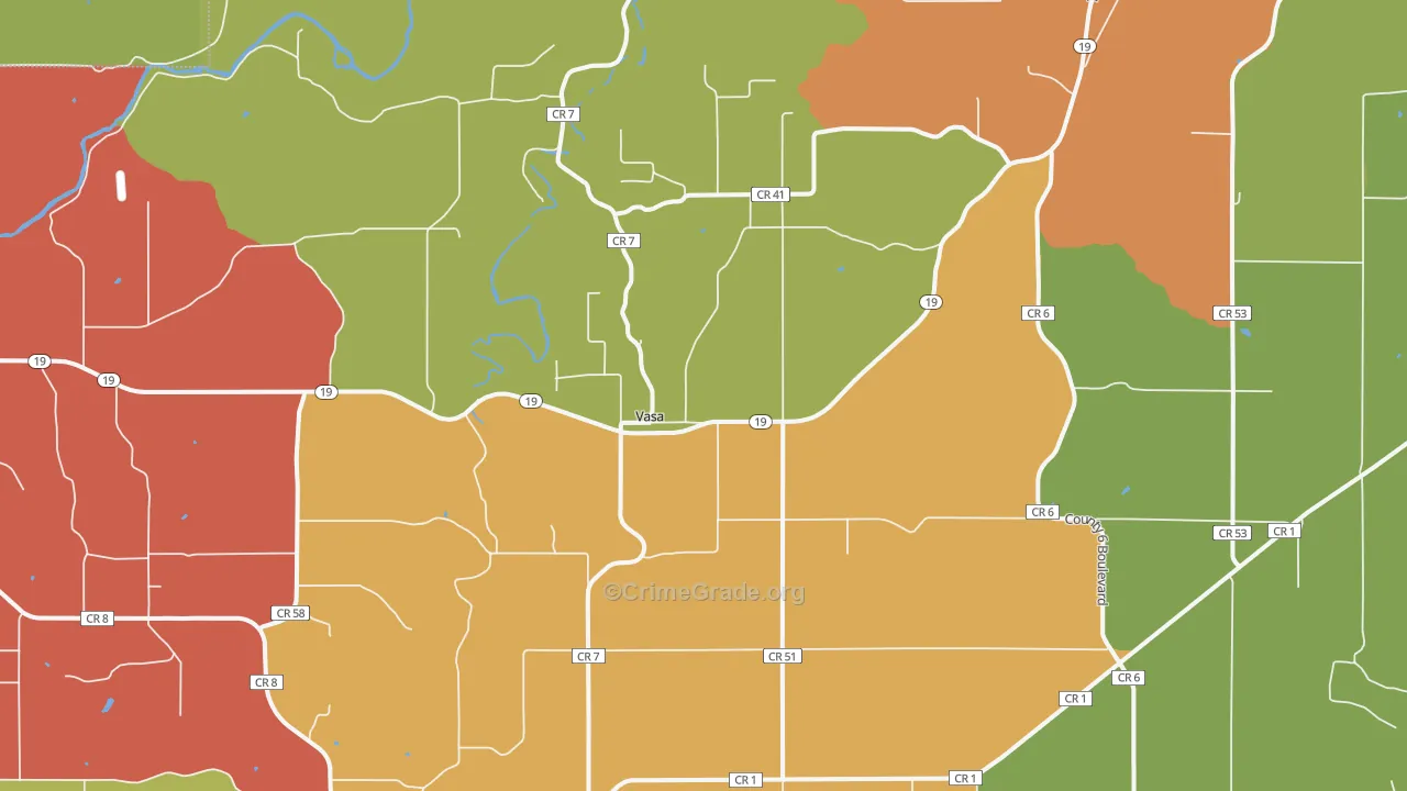 Vasa, MN Map of Robbery Rates