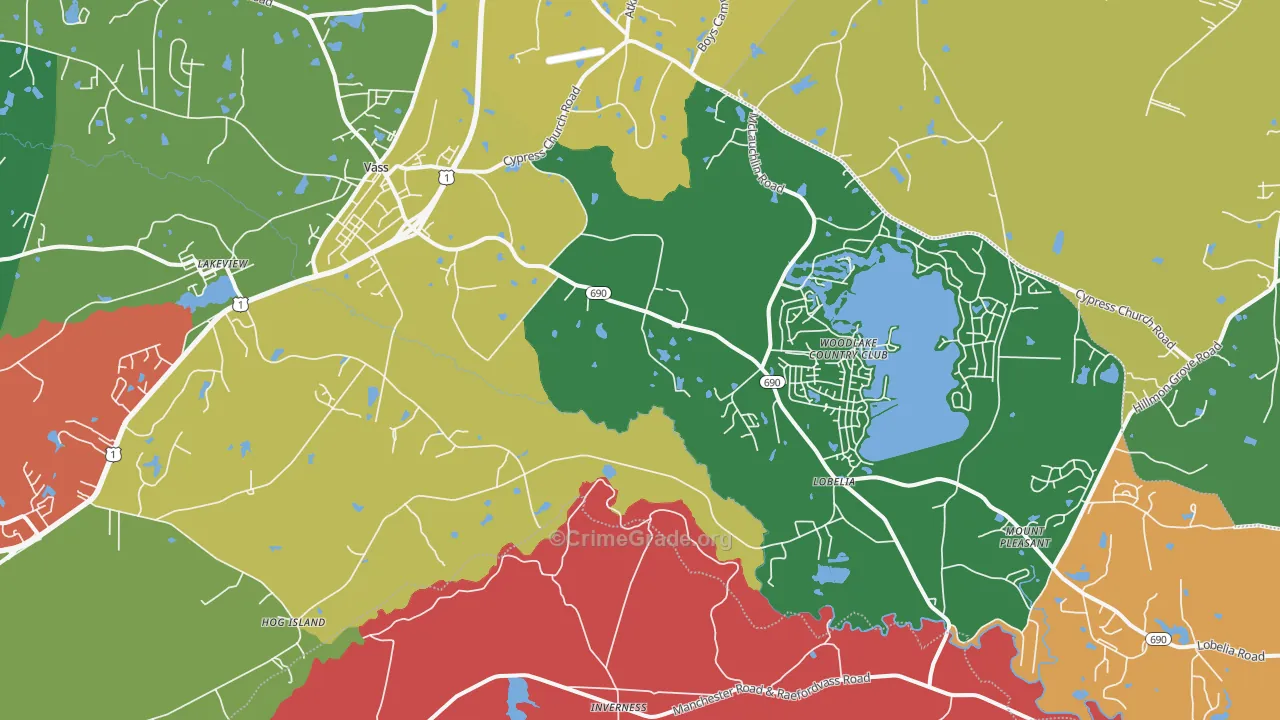Vass, NC Map of Robbery Rates