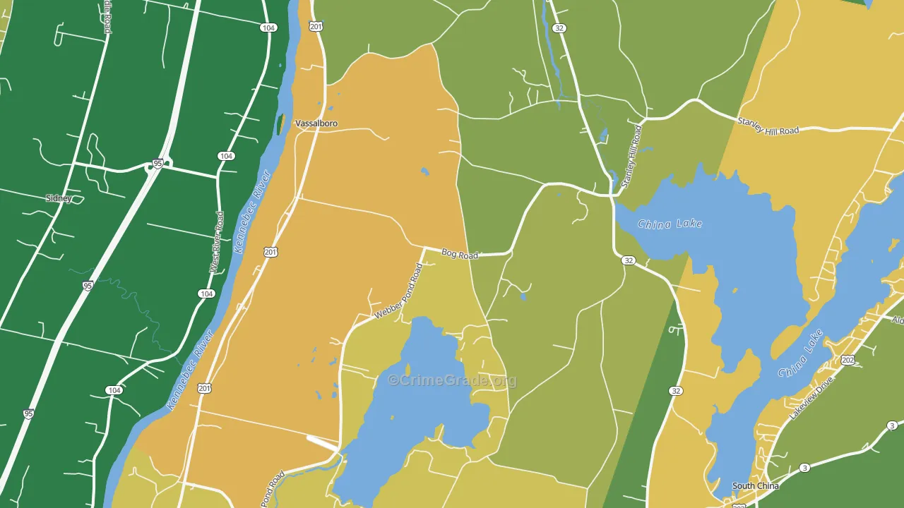 Vassalboro, ME Map of Robbery Rates