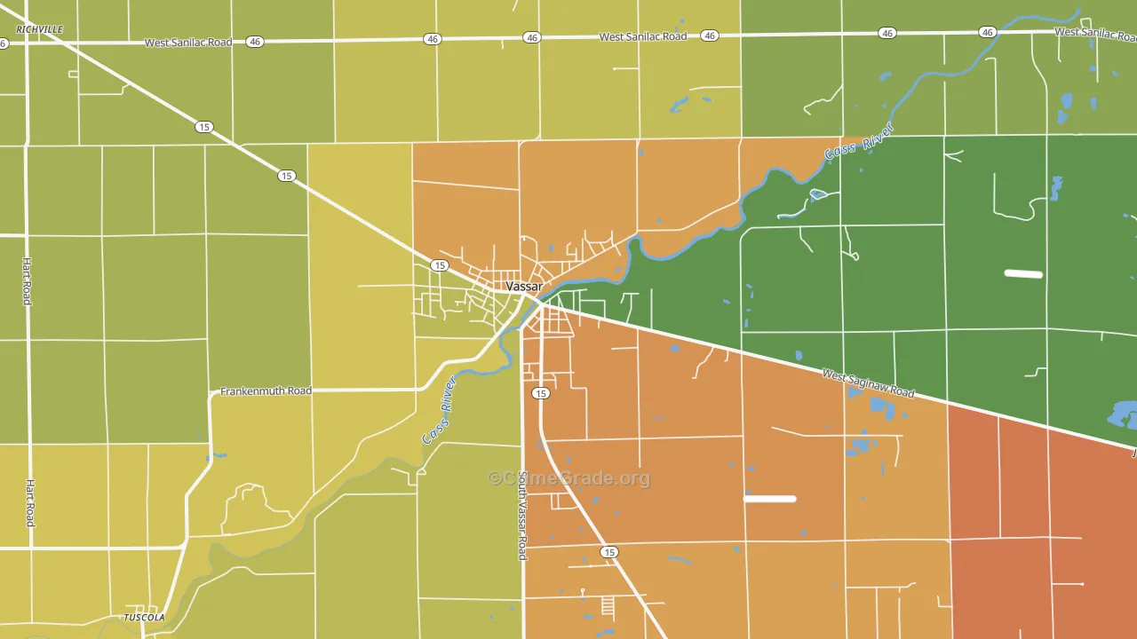 Vassar, MI Map of Robbery Rates
