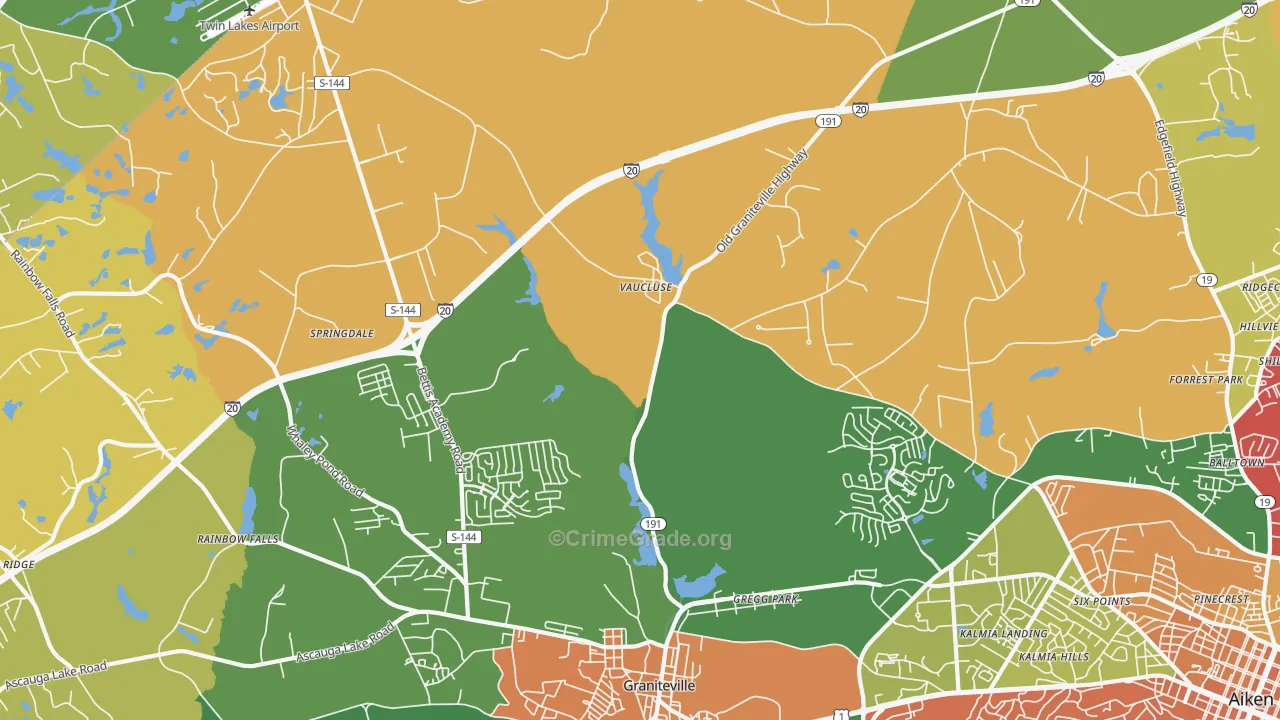 Vaucluse, SC Map of Robbery Rates