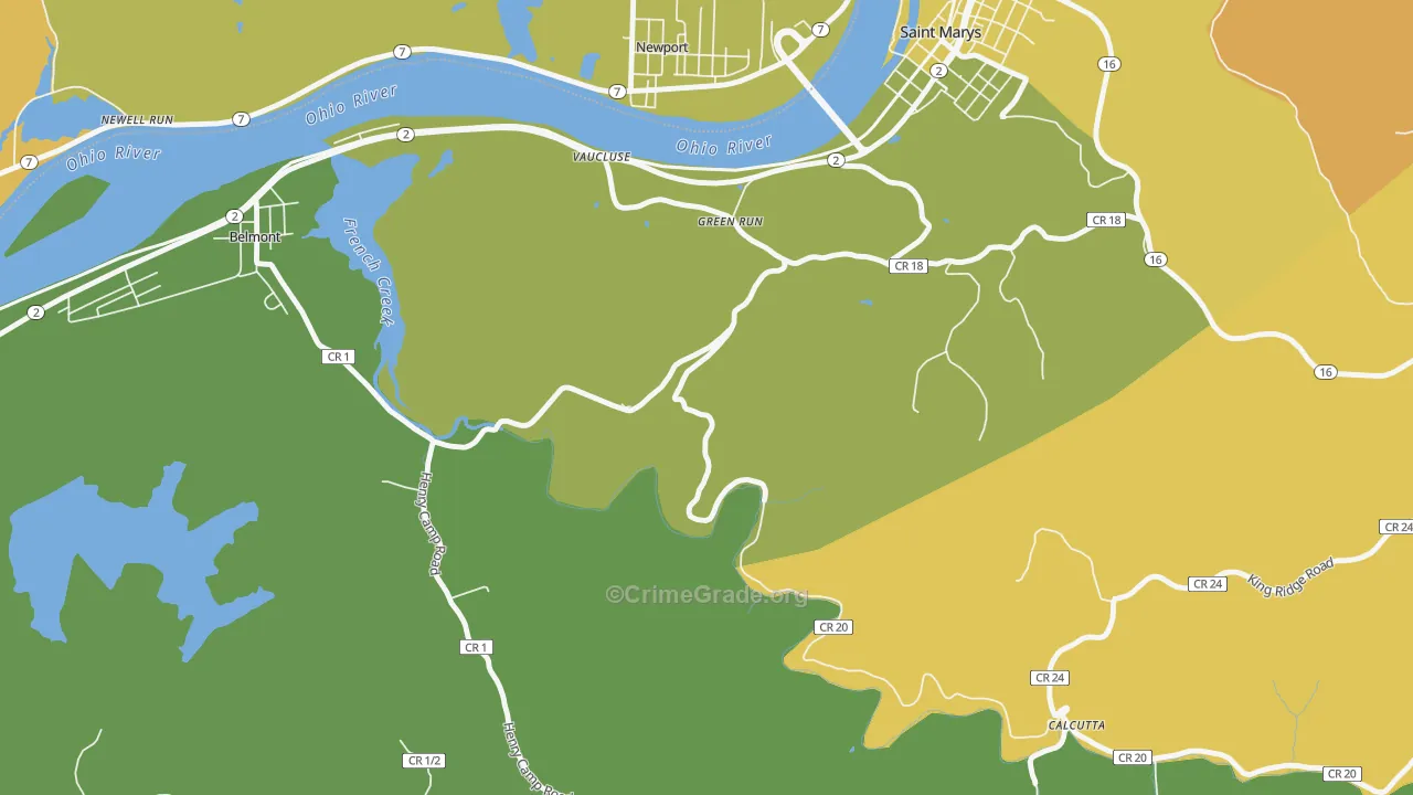 Vaucluse, WV Map of Robbery Rates