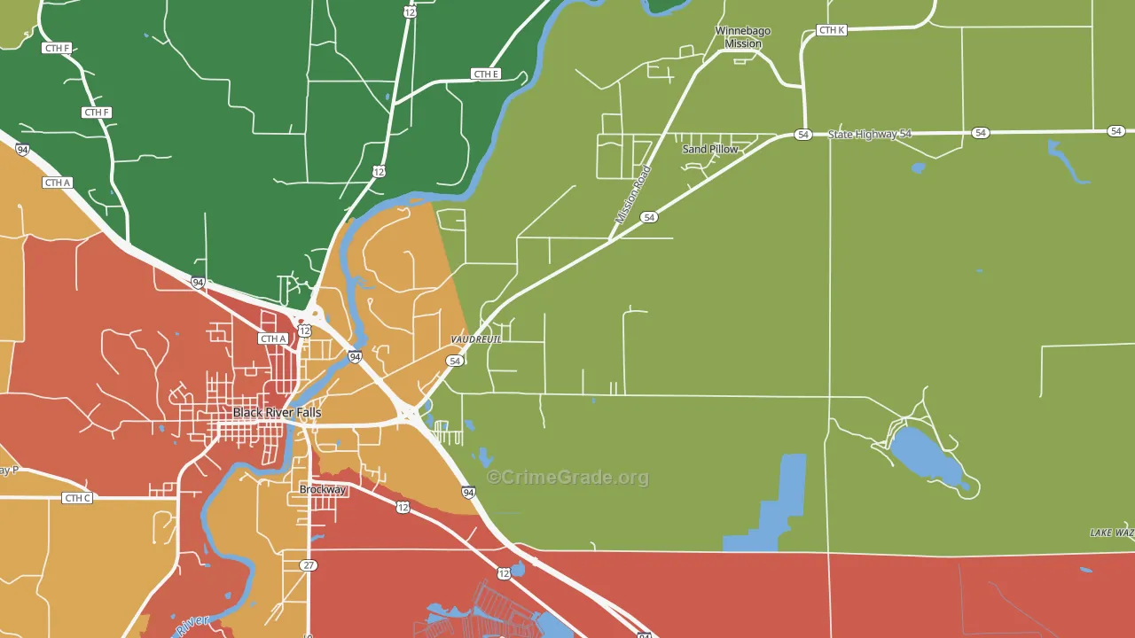 Vaudreuil, WI Map of Robbery Rates