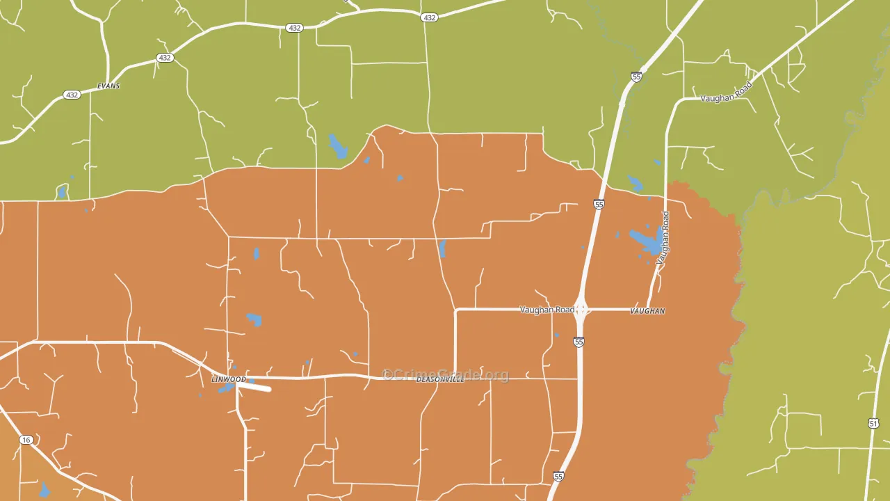 Vaughan, MS Map of Robbery Rates