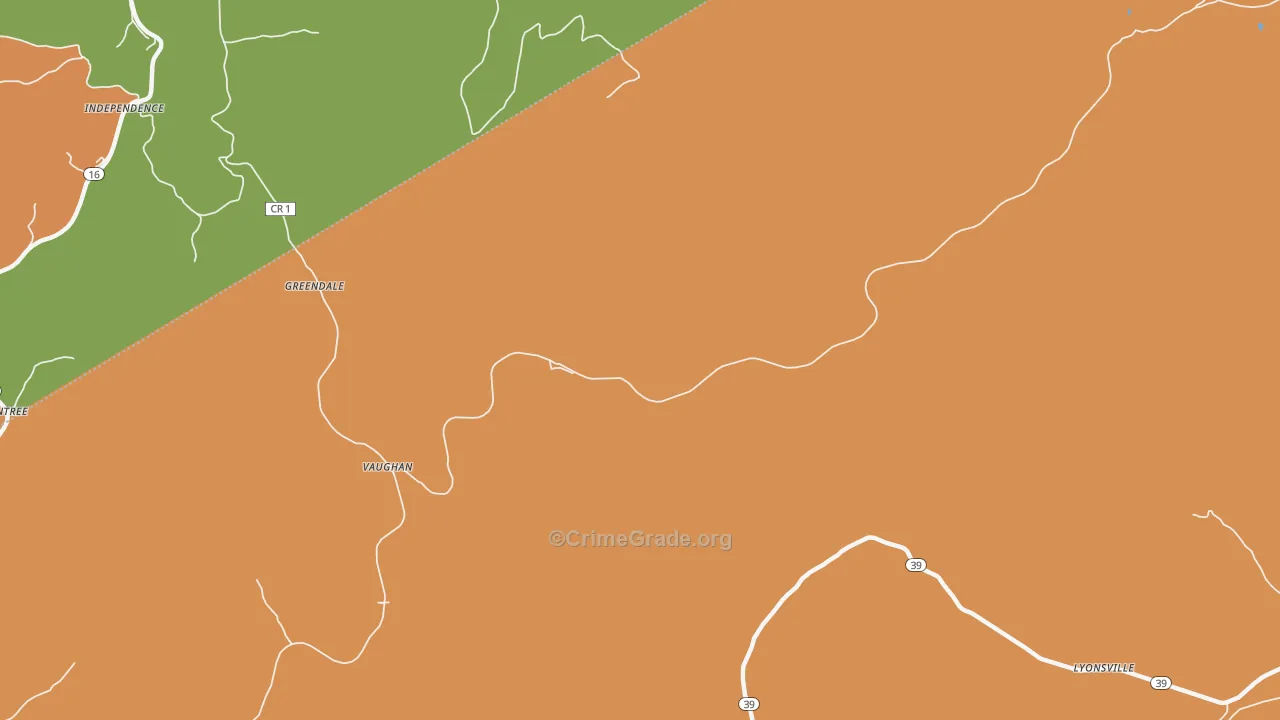 Vaughan, WV Map of Robbery Rates
