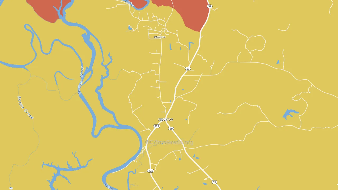 Vaughn, AL Map of Robbery Rates