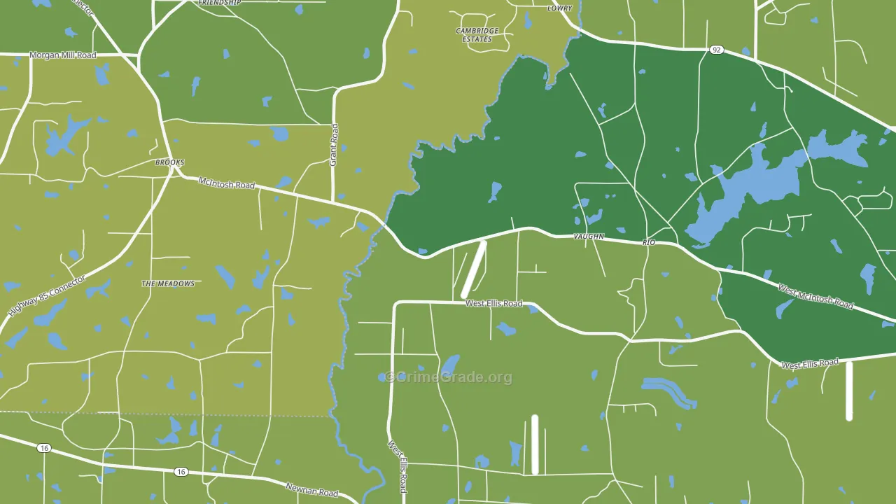 Vaughn, GA Map of Robbery Rates