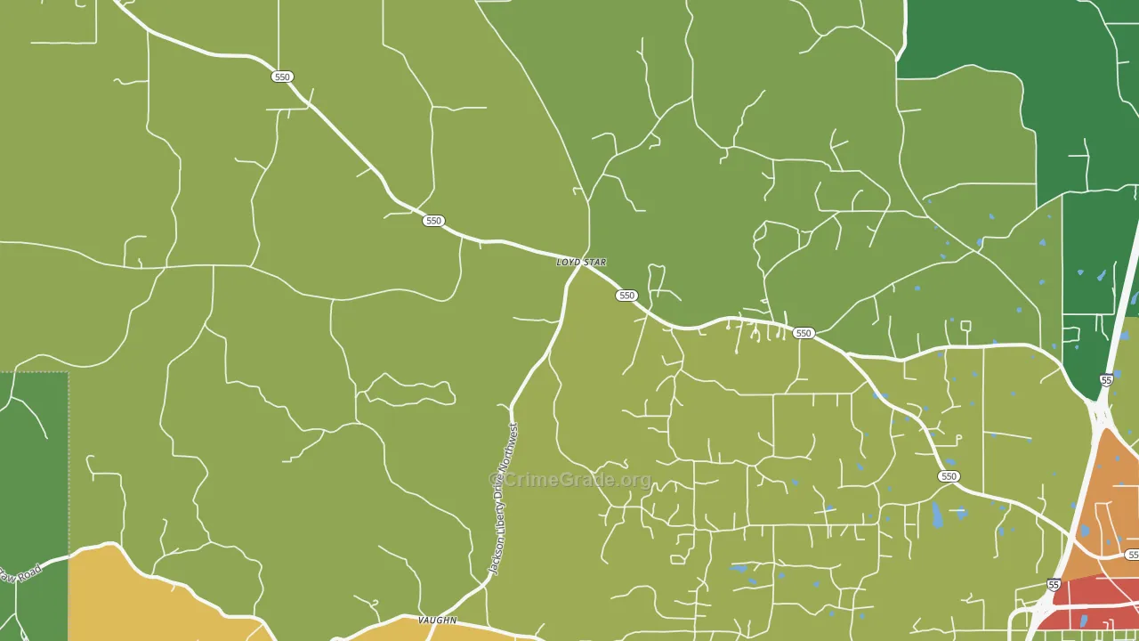 Vaughn, MS Map of Robbery Rates