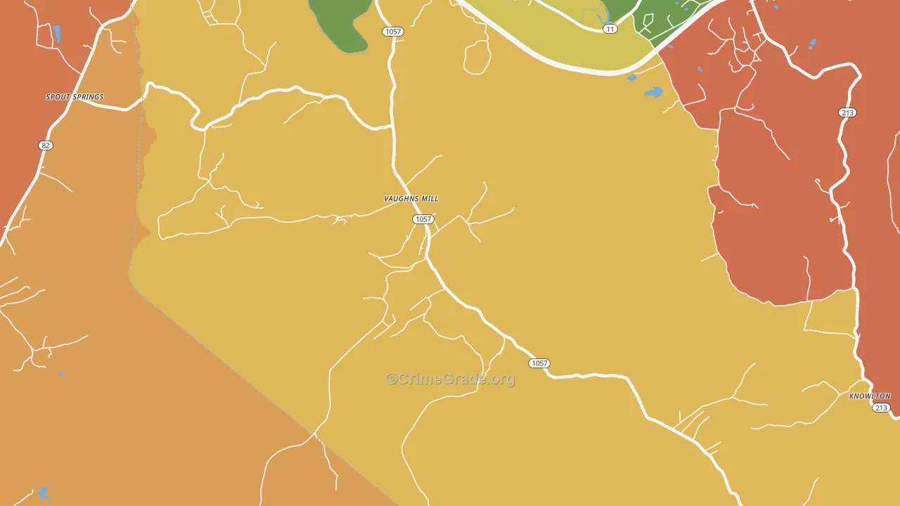 Vaughns Mill, KY Map of Robbery Rates