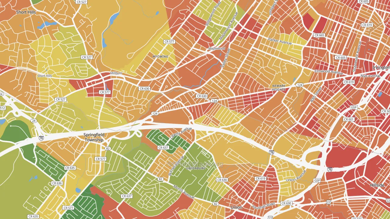 Vauxhall, NJ Map of Robbery Rates