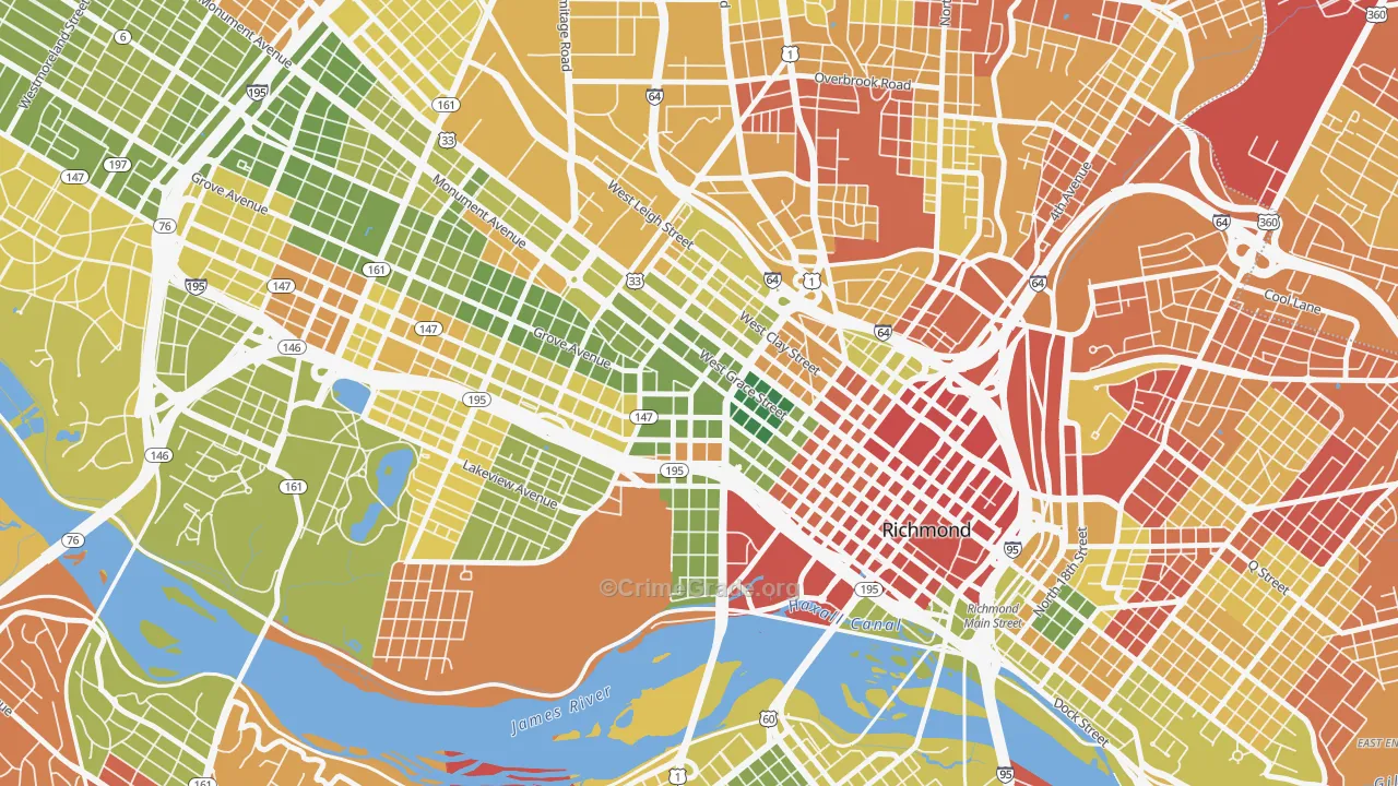 VCU, Richmond, VA Map of Robbery Rates
