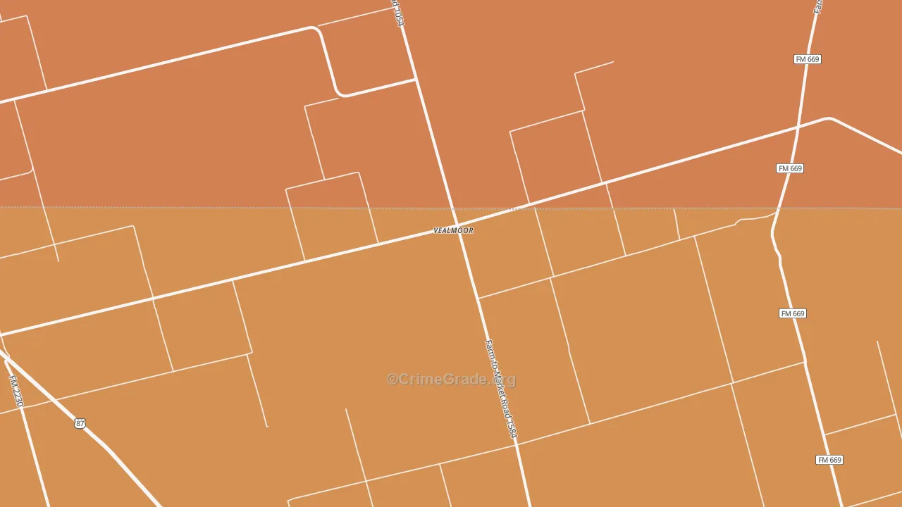 Vealmoor, TX Map of Robbery Rates