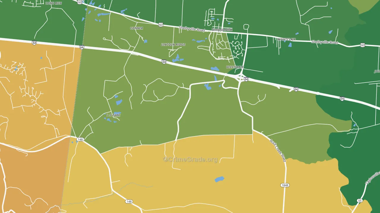 Veechdale, KY Map of Robbery Rates