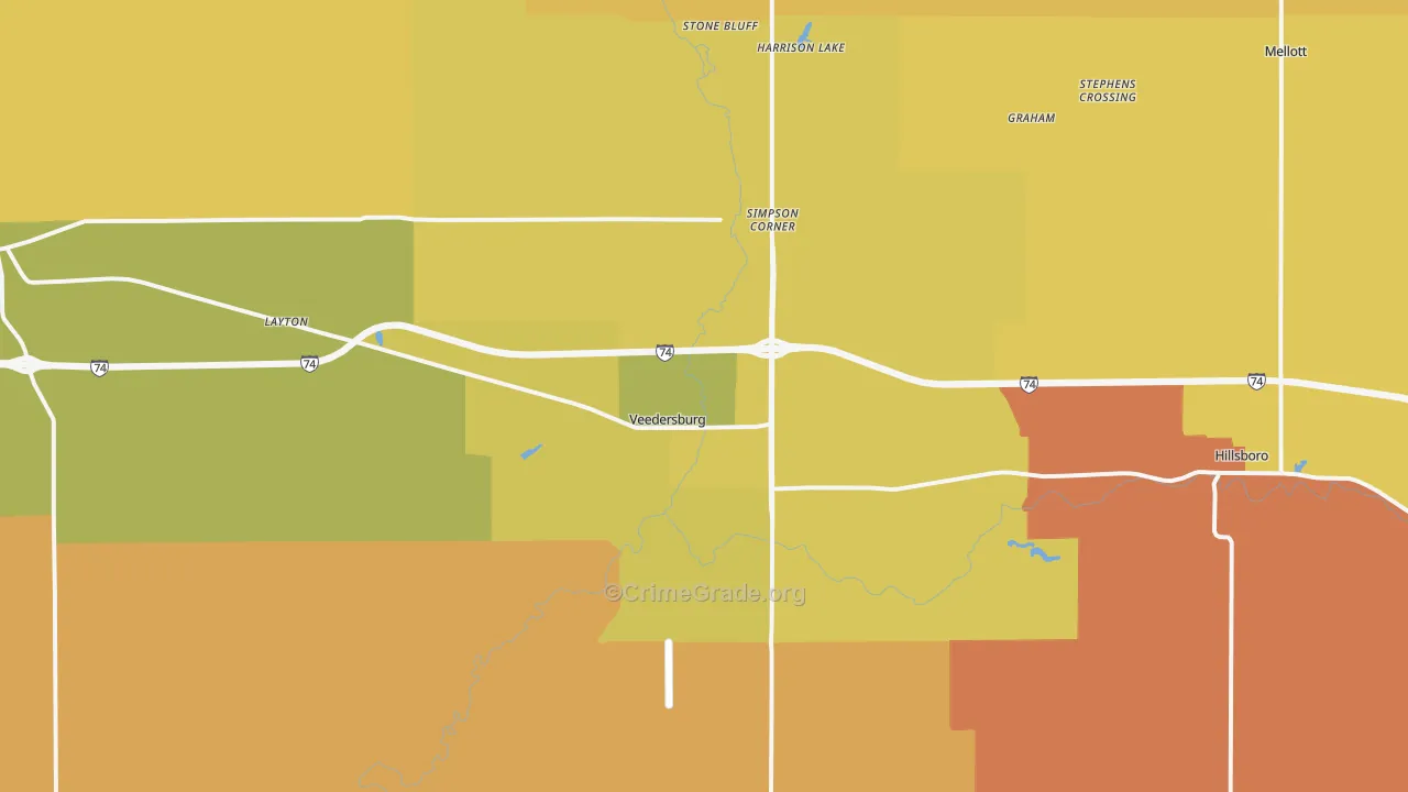 Veedersburg, IN Map of Robbery Rates