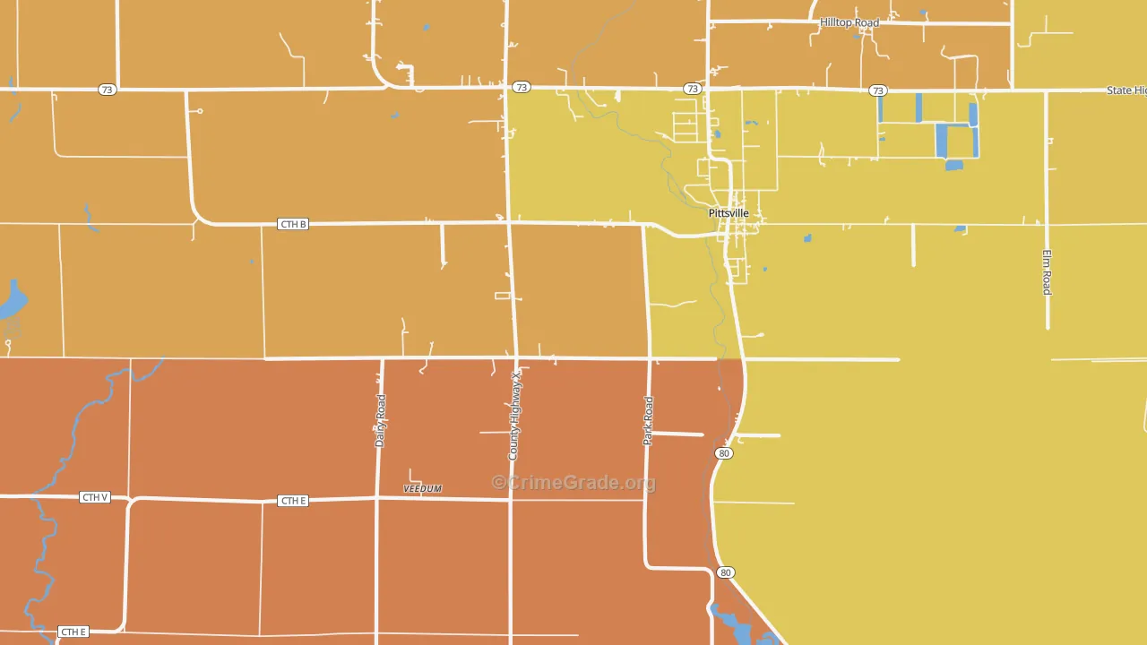 Veedum, WI Map of Robbery Rates