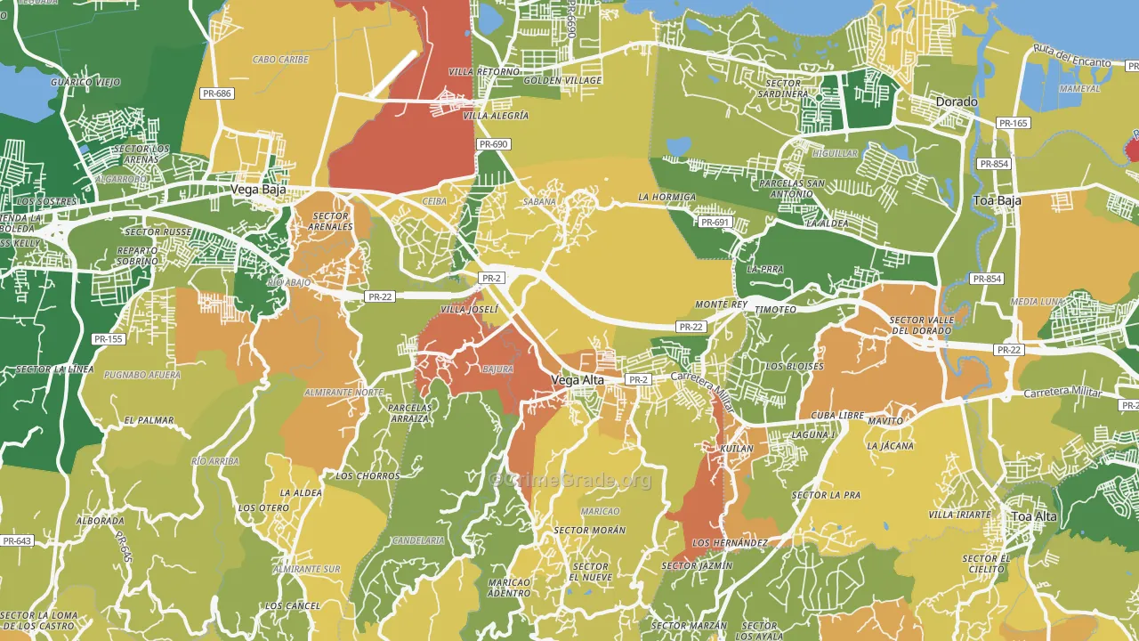 Vega Alta Municipio, PR Map of Robbery Rates