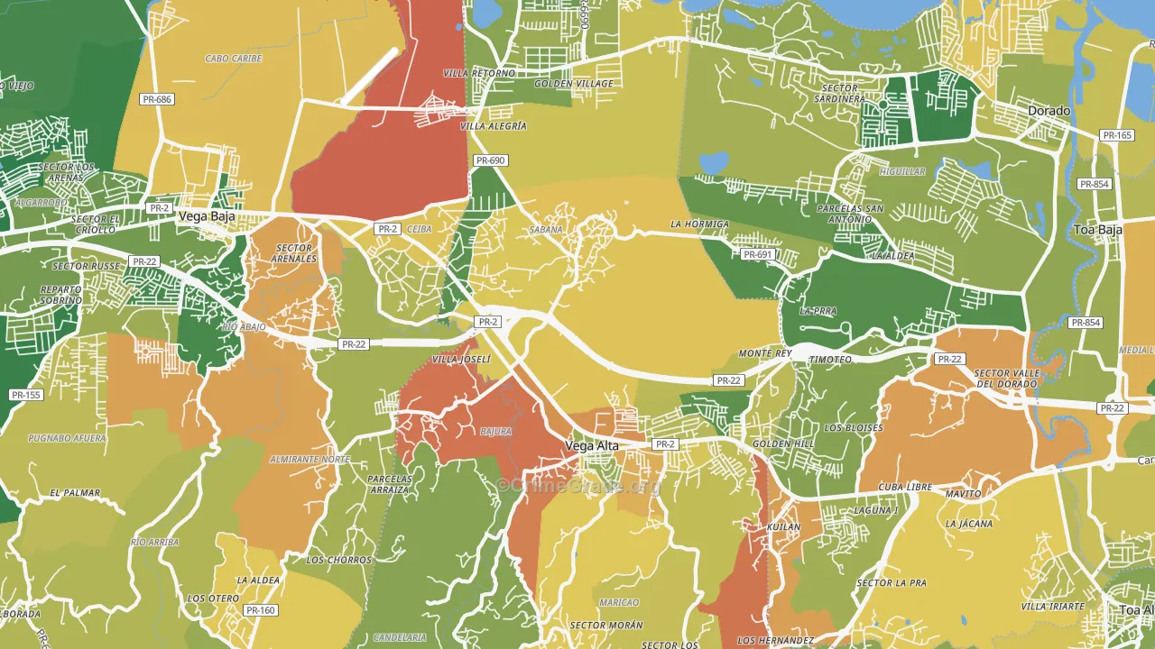 Vega Alta, PR Map of Robbery Rates