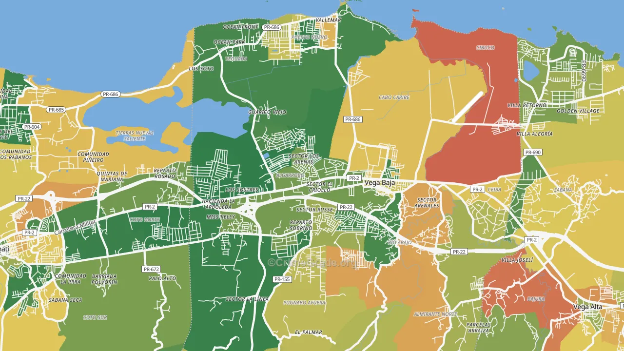 Vega Baja, PR Map of Robbery Rates