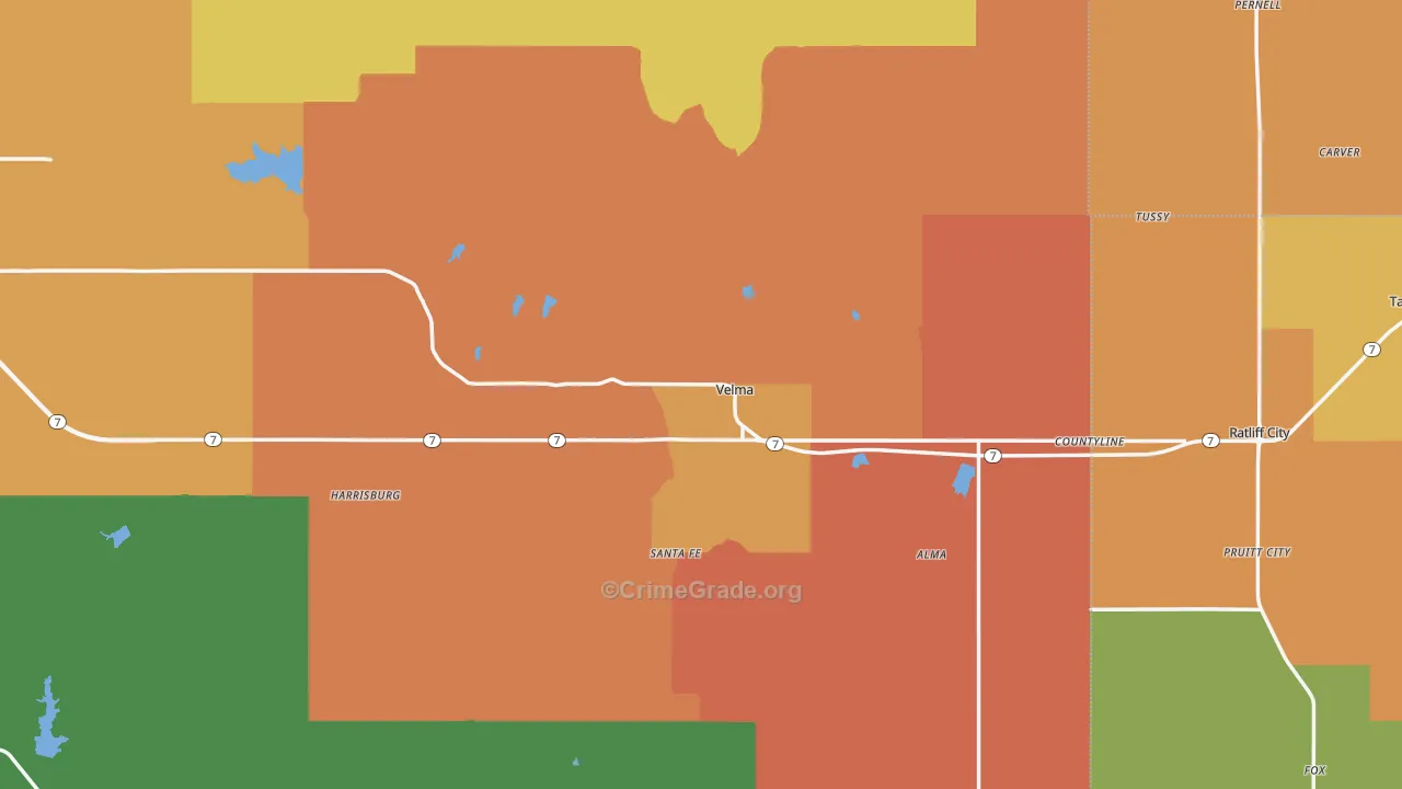 Velma, OK Map of Robbery Rates