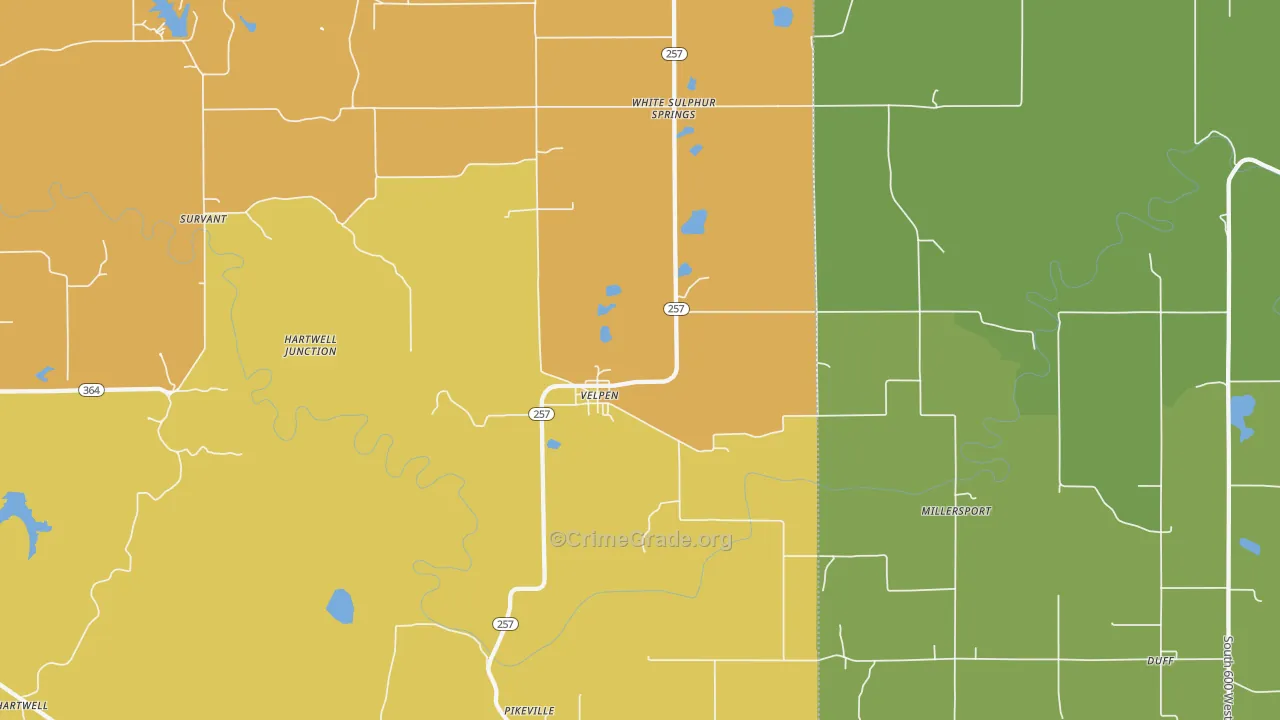 Velpen, IN Map of Robbery Rates