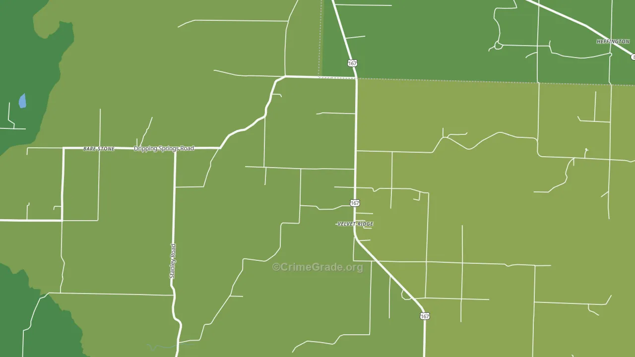 Velvet Ridge, AR Map of Robbery Rates