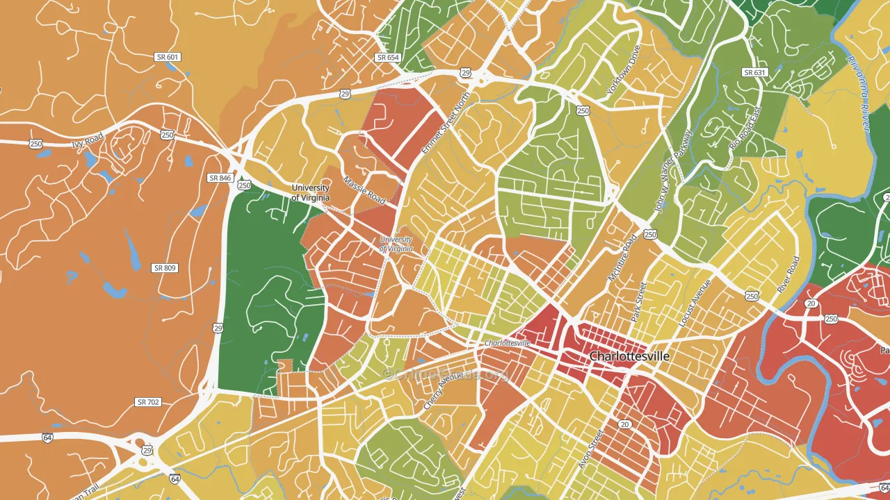 Venable, Charlottesville, VA Map of Robbery Rates