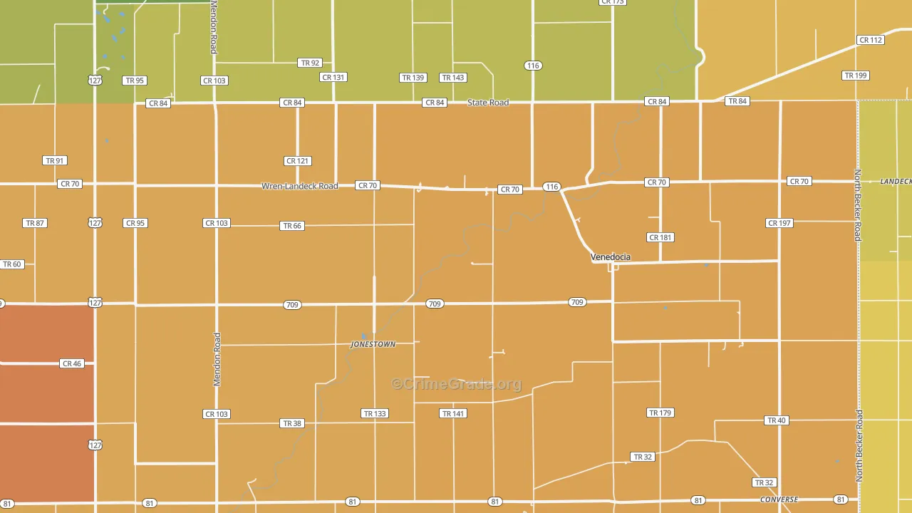 Venedocia, OH Map of Robbery Rates