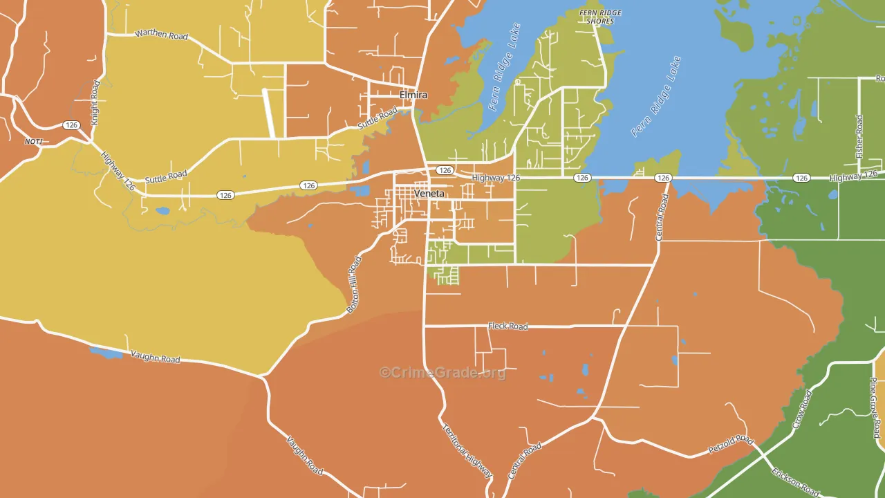 Veneta, OR Map of Robbery Rates