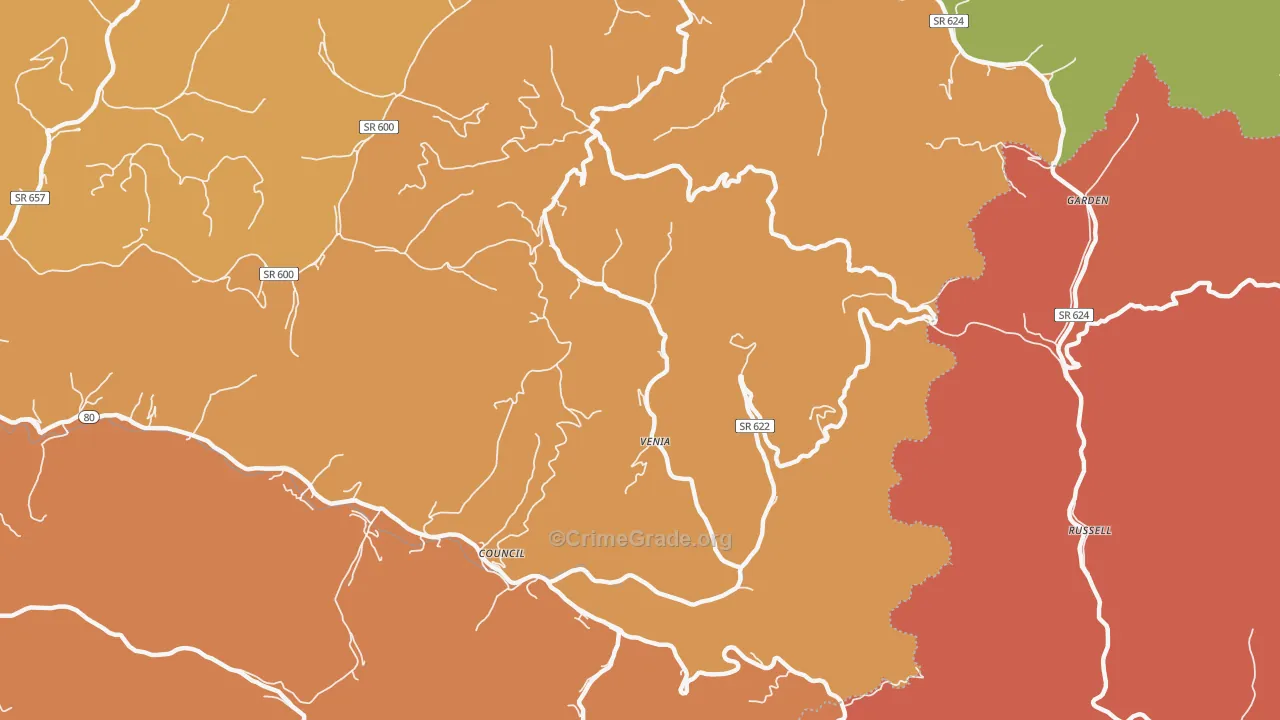 Venia, VA Map of Robbery Rates