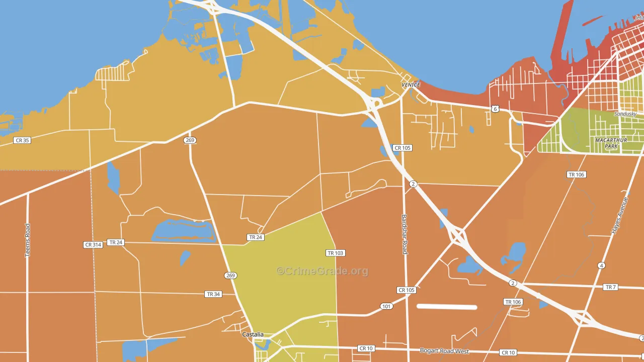 Venice, OH Map of Robbery Rates