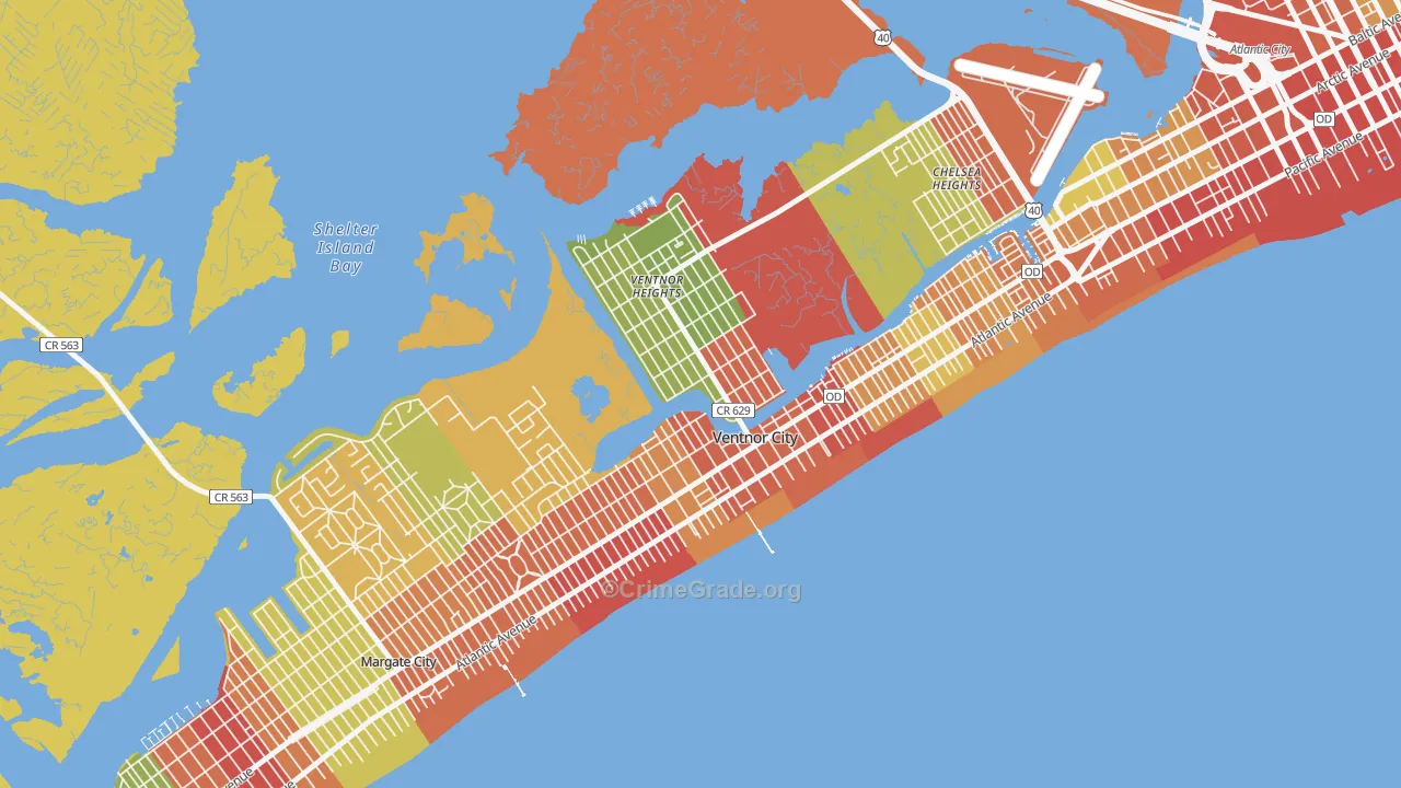 Ventnor City, NJ Map of Robbery Rates