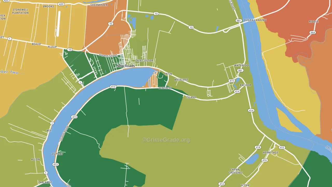 Ventress, LA Map of Robbery Rates