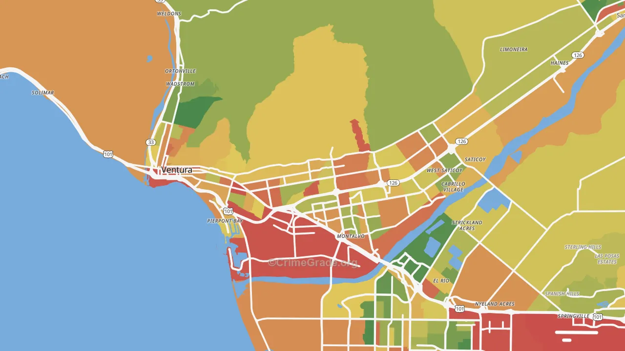 Ventura, CA Map of Robbery Rates