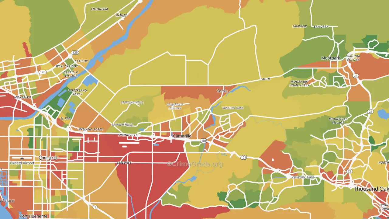Ventura County, CA Map of Robbery Rates
