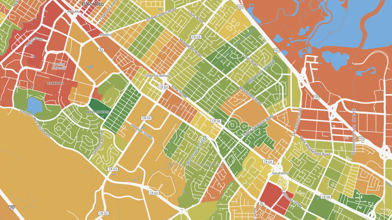 Ventura, Palo Alto, CA Map of Robbery Rates