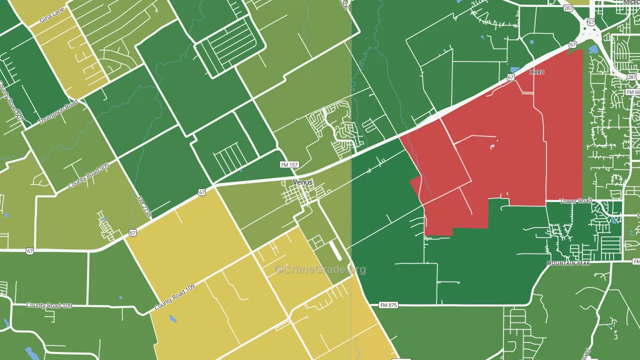 Venus, TX Map of Robbery Rates