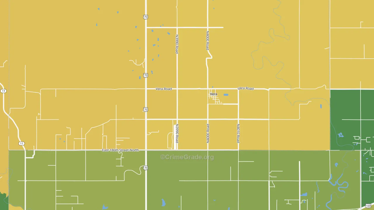 Vera, OK Map of Robbery Rates