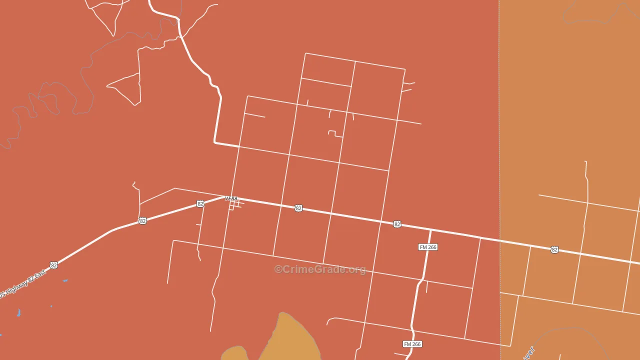 Vera, TX Map of Robbery Rates